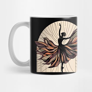 Dancing ballerina on a black background with flowing dress, Vector illustration, tiptoe ballet performer Mug